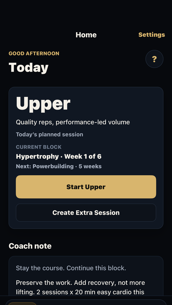 Recovery and Capacity screen