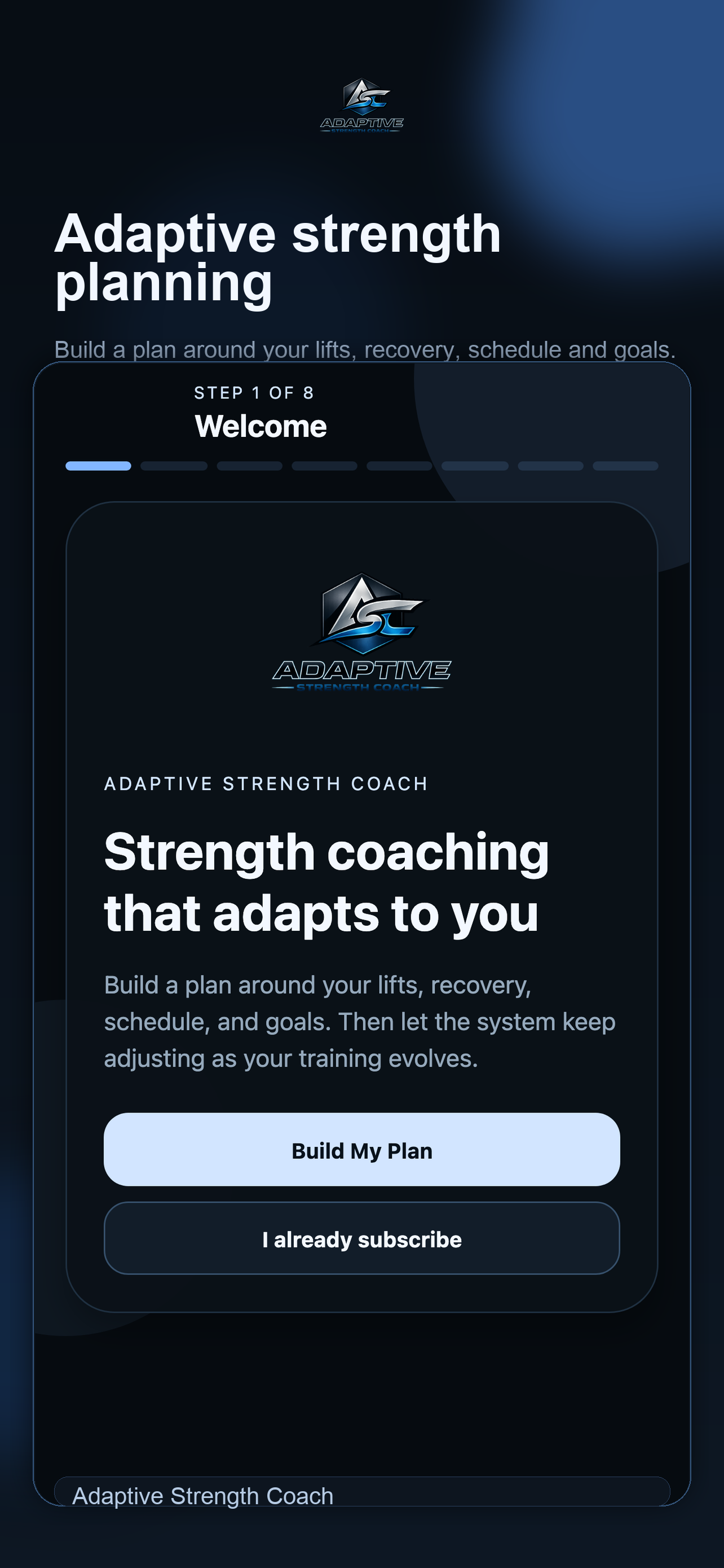 Planning screen from Adaptive Strength Coach
